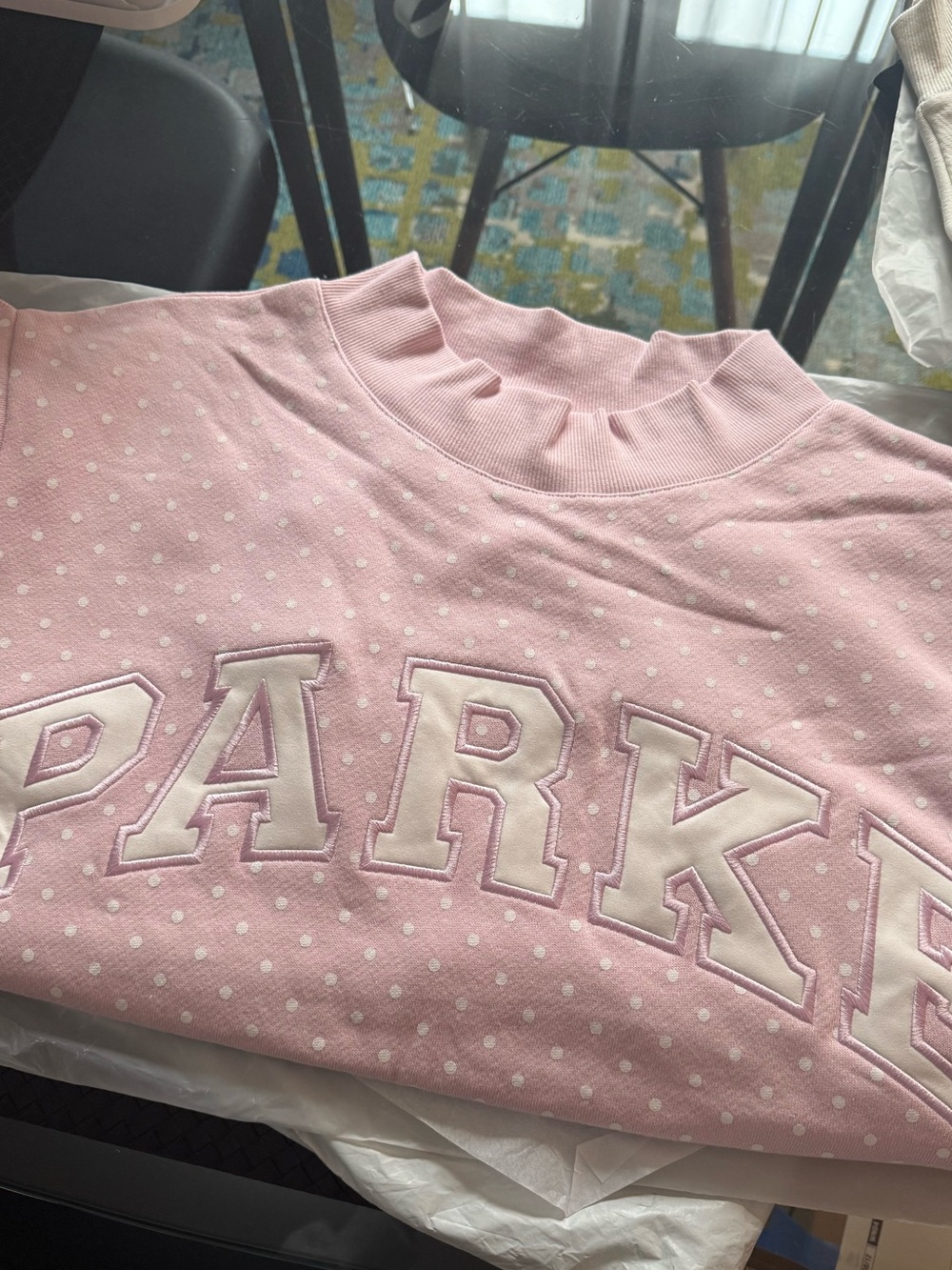 Parke Pink polka dot mockneck
